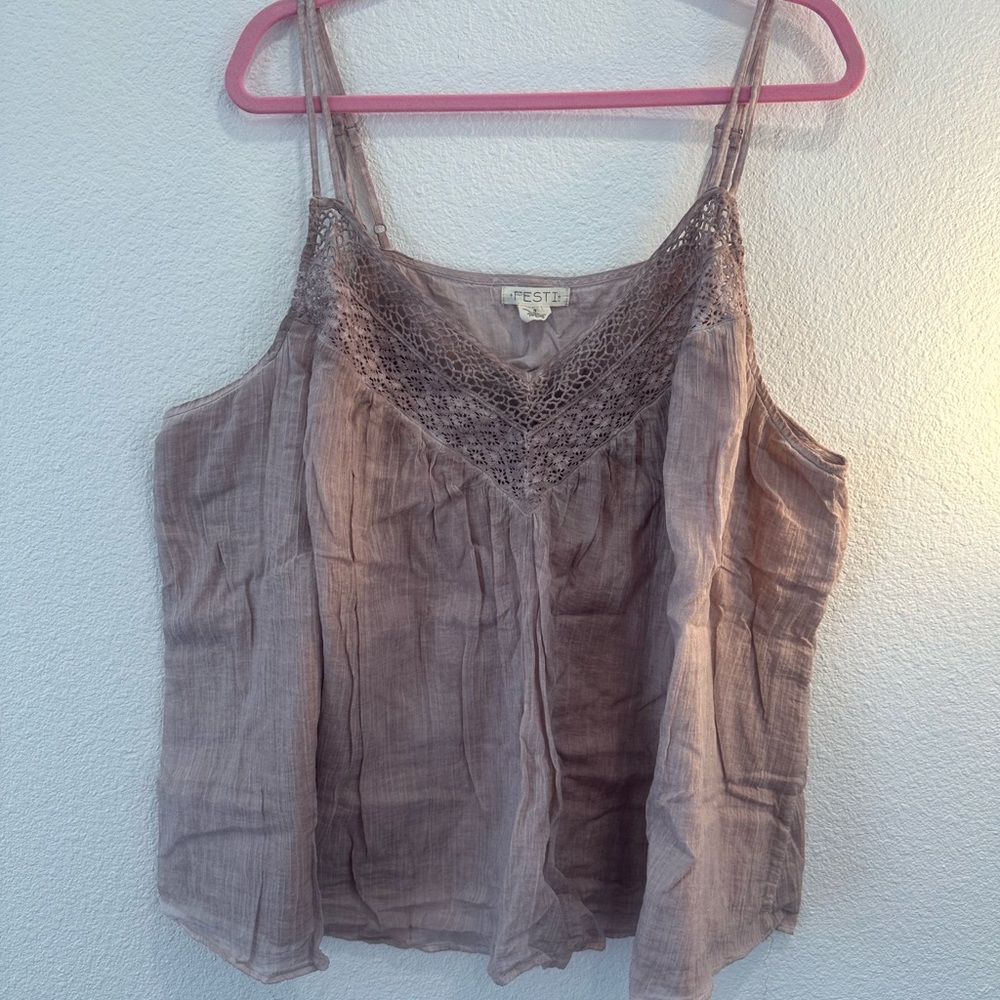 Swell Taupe Crochet-Detail Linen Blend Cami